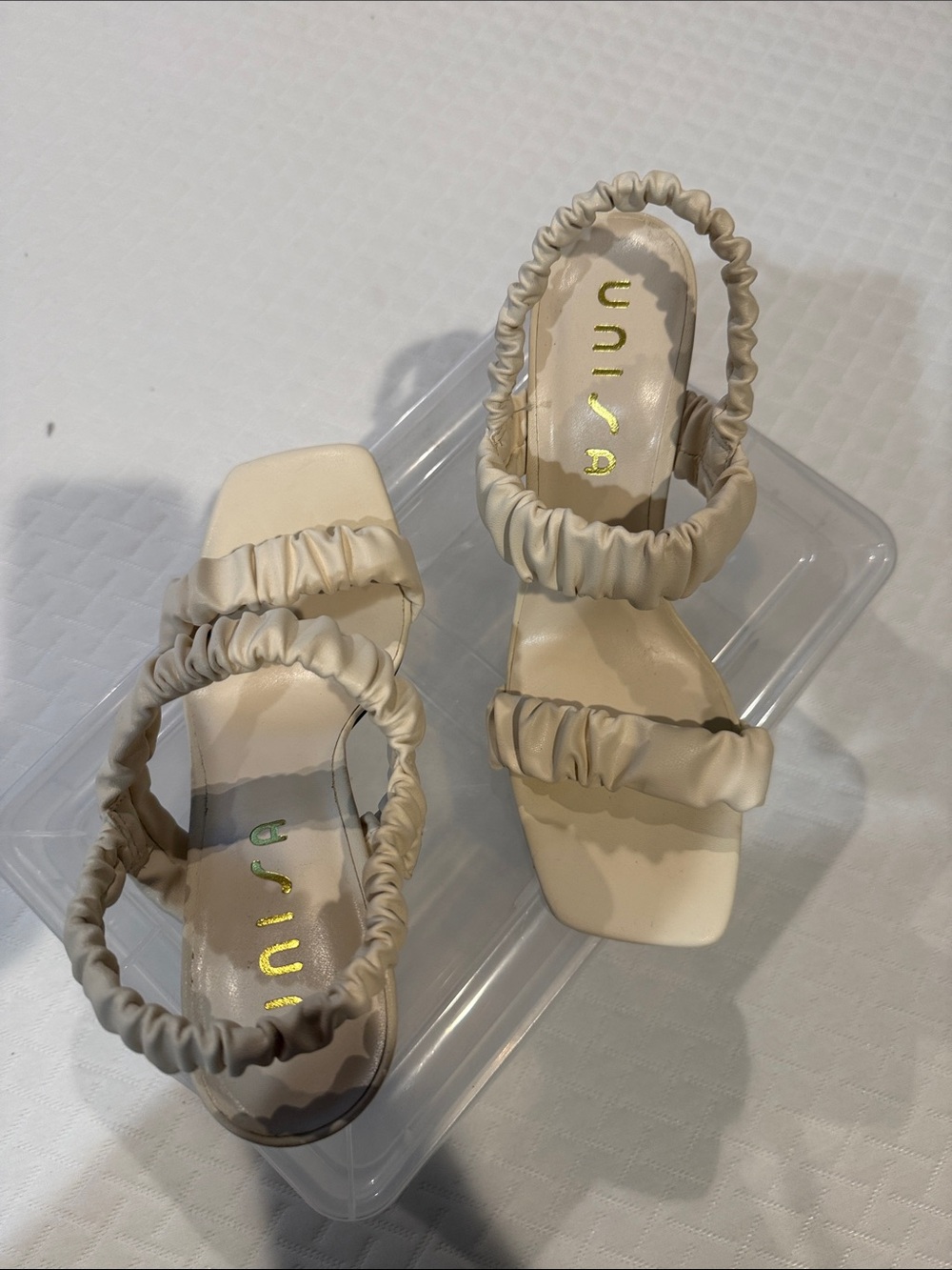 Unisa Cream Ruched Double-Strap Square-Toe Sandals